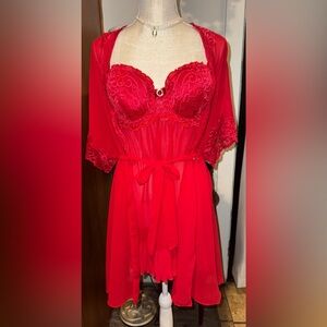 Lingerie Fancy Lace Baby Doll Dress Peignoir Set Two Piece Robe Slip Size Large